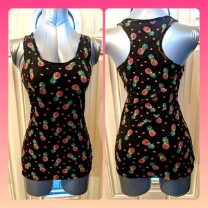 5/$25 No boundaries, multi-colored pineapple themed black ribbed XL tank top